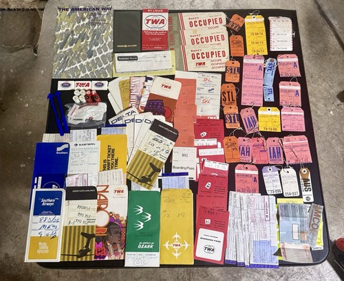 1966-1976 TWA Ozark Airline Ephemera Travel Archive Boarding Passes Tickets Tags