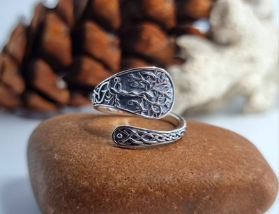 925 Sterling Silber Löffel Ring Lebensbaum verstellbar BESCHREIBUNG LESEN keltisch