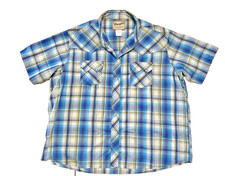 Wrangler Men's Large Blue Plaid Western Shirt Pearl Snap Down Short Sleeve 2XL