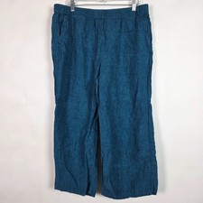 Eileen Fisher 100 Linen Wide Leg Cropped Woven Womens Large Blue Pants