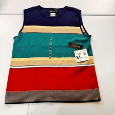 Y2K Flag Harbor Women Striped Knit top vest XL Blue Green Red Bold Stripes