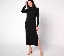 Women With Control Dress 1X Black Finespun Midi Mock Neck Blu-Tec Tummy Control