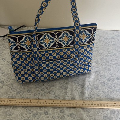 Vera Bradley Women s Blue Geometric Zip-Top Large Tote w/ Inner Pockets
