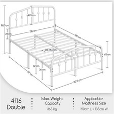 Double Metal Platform Bed Frame with Crown-inspired Design Headboard for Home