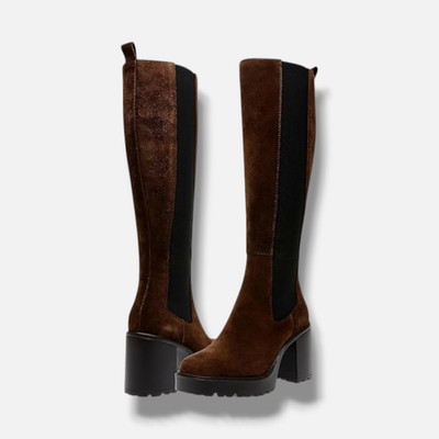 Steve Madden Women's Brown Leather Deegan Lug-Sole Block-Heel Boots Size 7.5