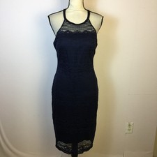 Guess Sheath Dress Size 12 Womans Navy Blue Lace Halter Neck Buit-in-Bra Party