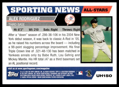 2005 Topps Updates & Highlights #UH150 Alex Rodriguez Baseball - Picture 2 of 2