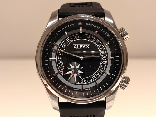 RETRO RARE SWISS MEN'S QUARTZ WATCH "ALFEX" HAPPY MOMENTS 5601 WITH REAL DIAMONT - Picture 2 of 11