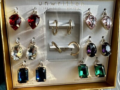 NEW $50 Macys 14k Gold Flash Plated Earrings Glass Charm gift