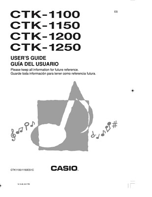 Owners Manual Intructions Casio CTK-1100, CTK-1150, CTK-1200, CTK-1250 Keyboard