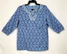 Talbots Women's X Multicolor Cotton Lightweight Bohemian 3/4 Sleeve Tunic Top