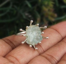 Rough Aquamarine Gemstone Sterling Silver Spike Ring Engagement Gift For Her