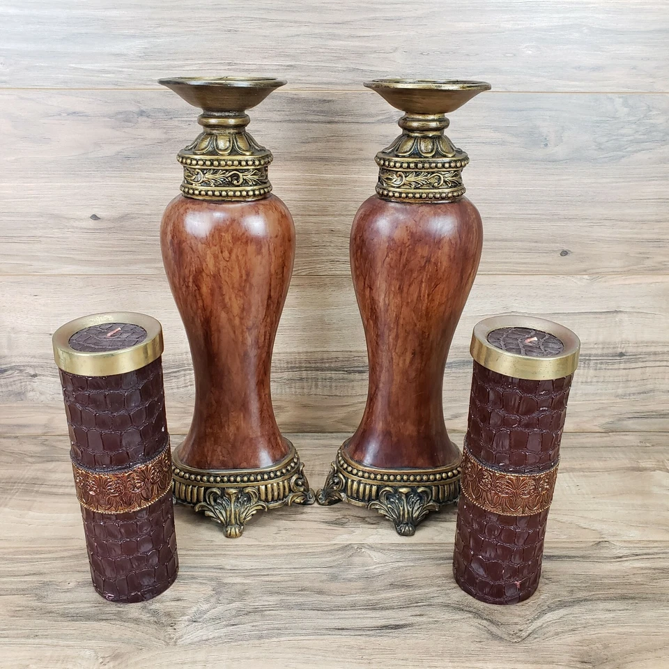Тисненые крокодиловые столовые свечи с подставками и латунными кольцами для свечей - Изображение 2 из 4
