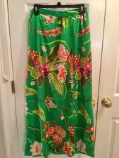 Jeri Jo Knitwear 1970's Vtg.GREEN Floral COLORFUL Beaded Sz. S  LONG Skirt