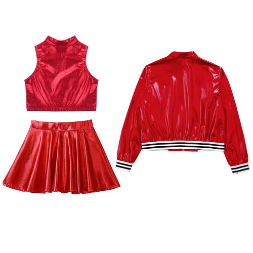 Kids Girl's Crop Top With Skirt Sport Dance Outfit Cheerleading Tracksuit Jazz - Picture 40 of 63