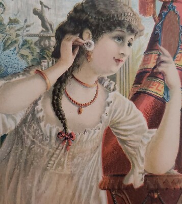 c.1890s Beautiful Greek Woman Admiring Her Pretty Face from Hagans Mangolia Balm