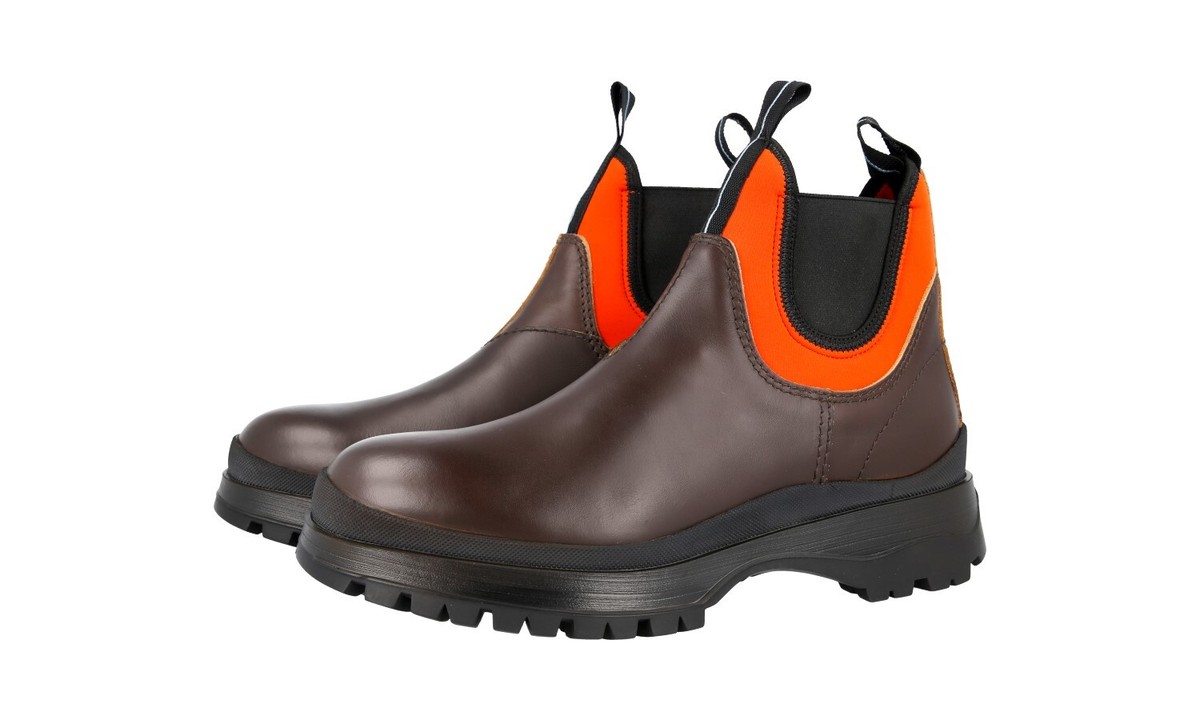 PRADA BRIXXEN CHELSEA BOOTIES ANKLE BOOTS SHOES BROWN ORANGE US