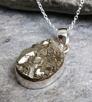 Chunky 925 Silver PYRITE Pendant Chain Necklace P125~Silverwave*uk Jewellery