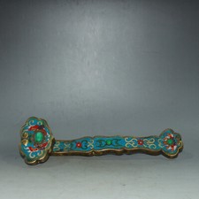 Pure copper cloisonn filigree inlaid with emerald gemstones and auspicious