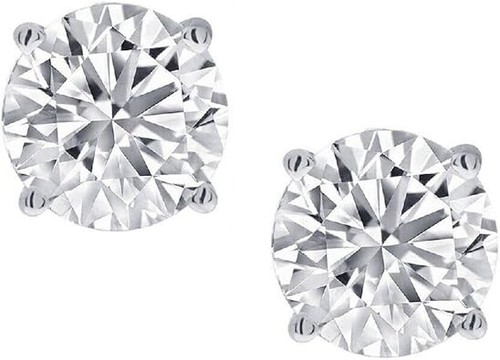 1/2ct TW Real (Natural) Round Diamond Solitaire Stud Earrings in 14K White Gold - Picture 3 of 3