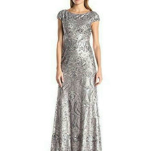 Vera Wang Sequined Cap Sleeve Evening Gown Elegant Mother of Bride Prom Pewter 6