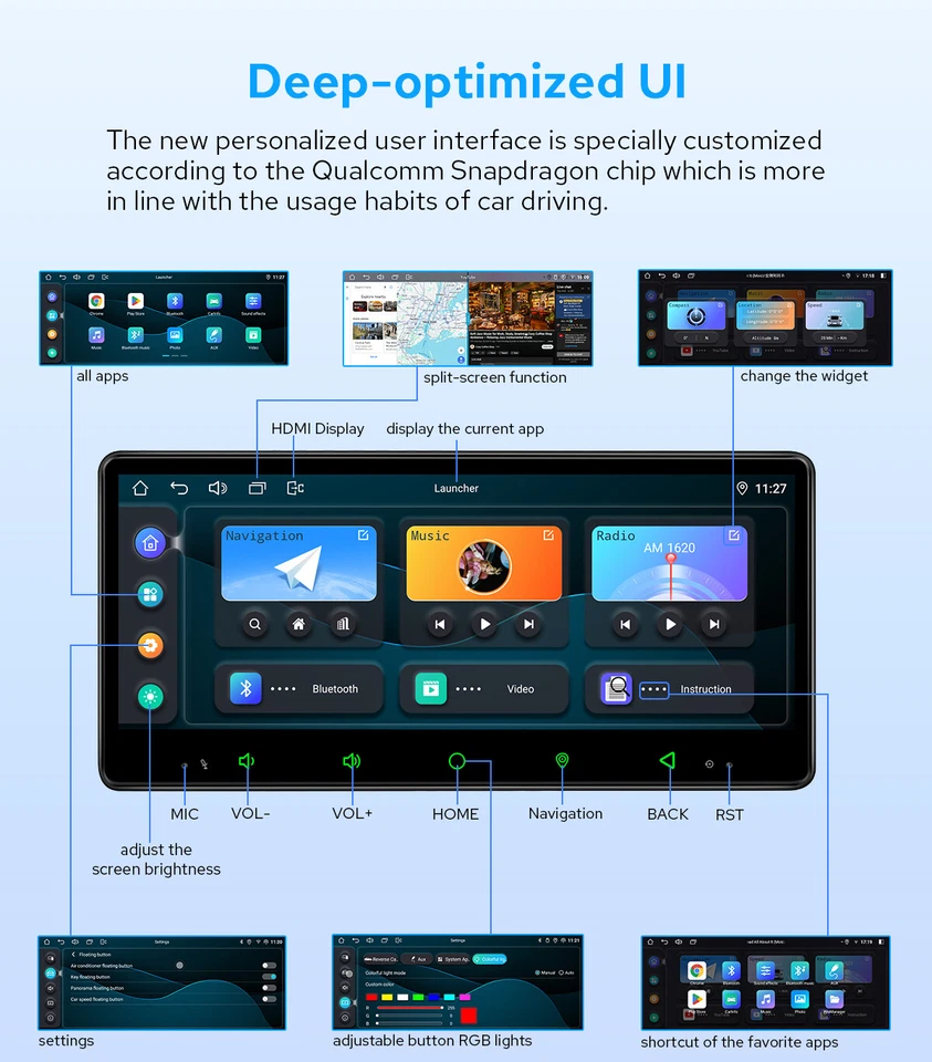 JOYING 8.9 Inch Universal Single Din Android 12 Qualcomm Snapdragon 4G Head Unit Foto 4 de 4