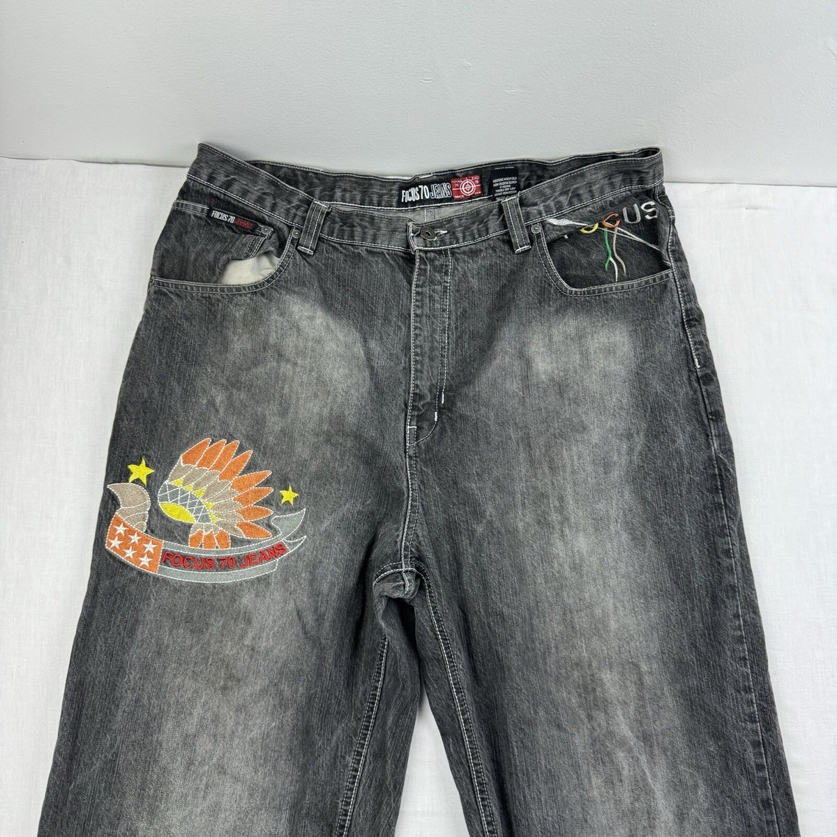 Y2K Focus 70 Jeans Adult 38x32 Black Baggy Relaxed Wide Leg Y2K Focus 70 Jeans Adult 38x32 Black Baggy Relaxed Wide Leg
