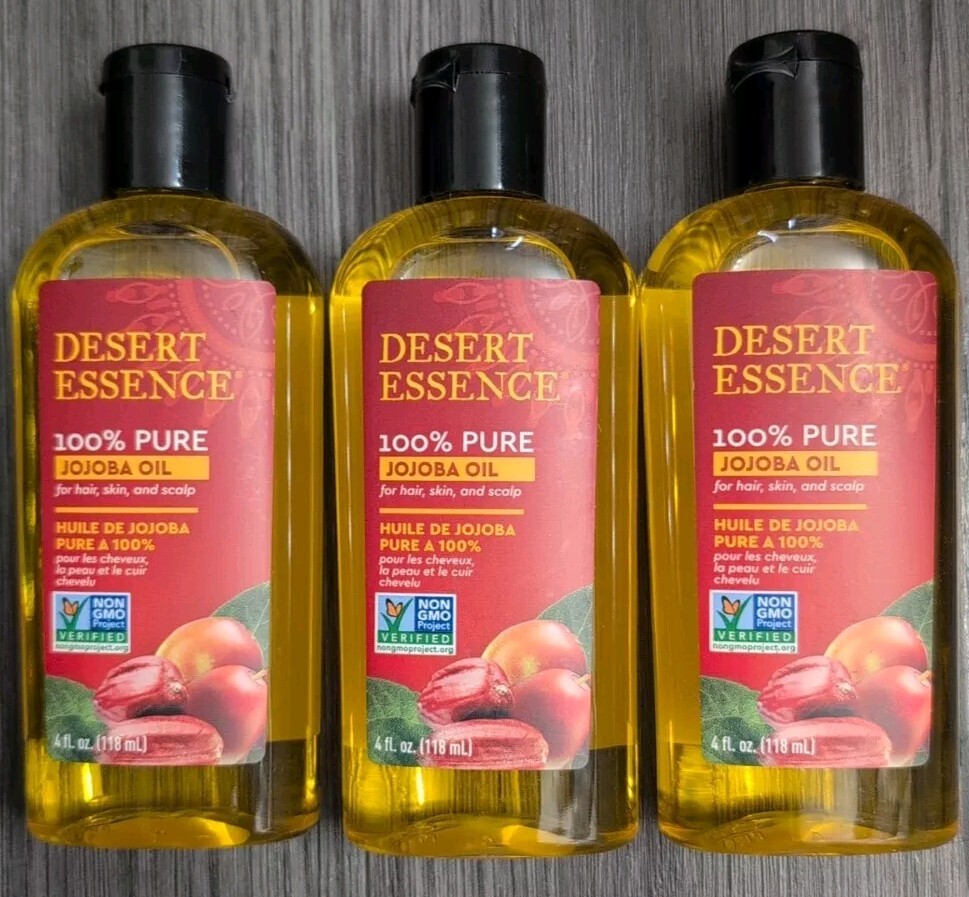3 Bottles Desert Essence 100% Pure Jojoba Oil For Hair Skin and Scalp 4oz