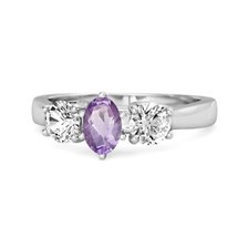 Three Stone 5x3MM Oval Natural Amethyst 925 Sterling Silver Engagement Ring