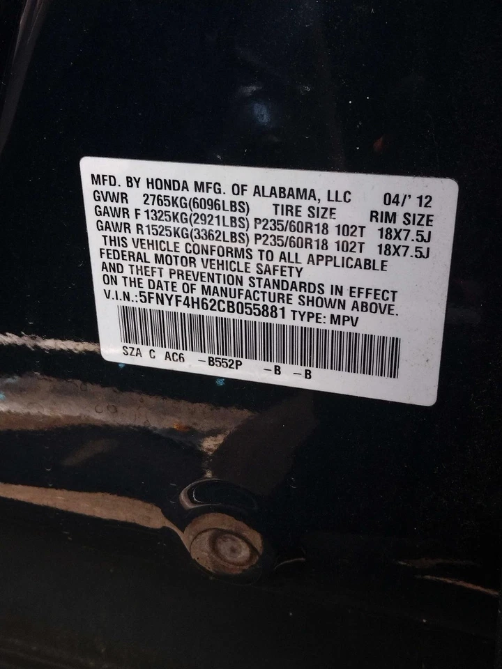 2012 Honda Pilot A/C Compressor OEM 38810RN0A01 190K Miles Blue Foto 4 de 4