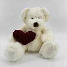 Russ Berrie Bear Hugs White Sitting Teddy Bear 12 Inches Tall Red Heart READ