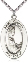 St Cecilia Medal 1" Sterling Medal on a 24" Endless Rhodium Curb Chain,