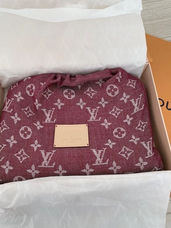 Louis Vuitton Shawl Stole Scarf Monogram Trunk Bordeaux Silk Cashmere Auth New - Image 2 of 4