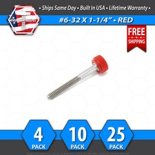  6-32 x 1-1/4" Thumb Screw Stainless Steel - Red Round Knurled Knob - USA