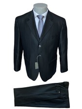 REPORTER 3 Piece Black Pinstripe Dress Mens, Size 54 DROP 6 Wool Blend, -70 .
