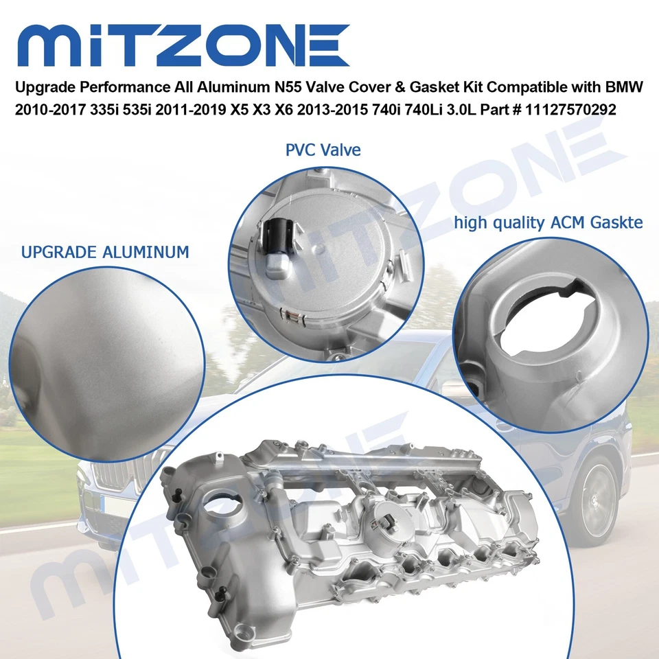 Cubierta de válvula de ALUMINIO con junta y tapa para BMW 135i 335i 535i 640i 740i X3 X5 N55 Foto 4 de 4