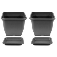 2X Pflanztopf 23 X 23 Cm Kunststoff Incl. Untersetzer Eckig Anthrazit Blumentopf