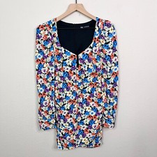 Zara Women Colorful Floral Mini Dress Size Small Long Sleeve Bloggers Favorite