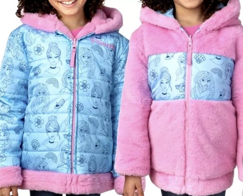 Disney Princess Reversible Hooded Jacket, Coat, Blue & Pink, Girls Size 4T, NEW