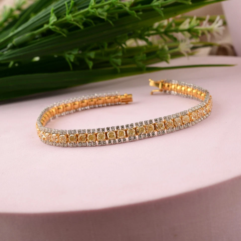 11.78 Ct Lab Grown CVD Round Cut Diamond Tennis Bracelet 14k Multi Tone Gold - Image 3 of 4