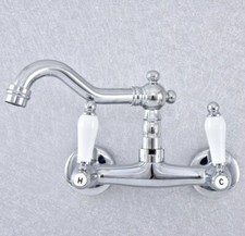 Polished Chrome Brass Kitchen Bathroom Sink Swivel Faucet - Wall Mounted ssf774