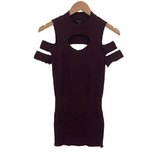 Express Sweater Dress Womens Small Maroon Mock Neck Keyhole Stretch Cutoff Back