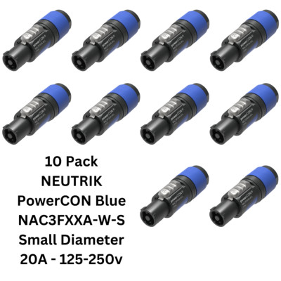 10x Pack NEUTRIK PowerCON NAC3FXXA-W-S/L Input 3 Conductor 6-12mm NAC3FCA Blue