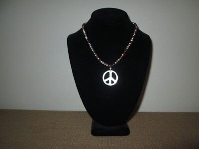Multi-Color Genuine Pearl Necklace w/ Nacre Peace Sign Pendant Toggle Clasp