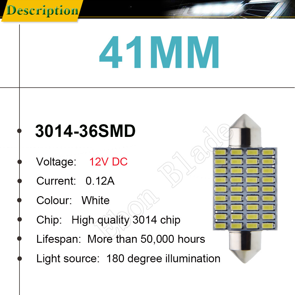 2-Pack Green 41mm LED Festoon Bulbs – CANBUS Dome Light For 10V-30V (C5W Style)