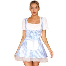 UK Women French Maid Cosplay Costume Halloween Anime Maid Plaid