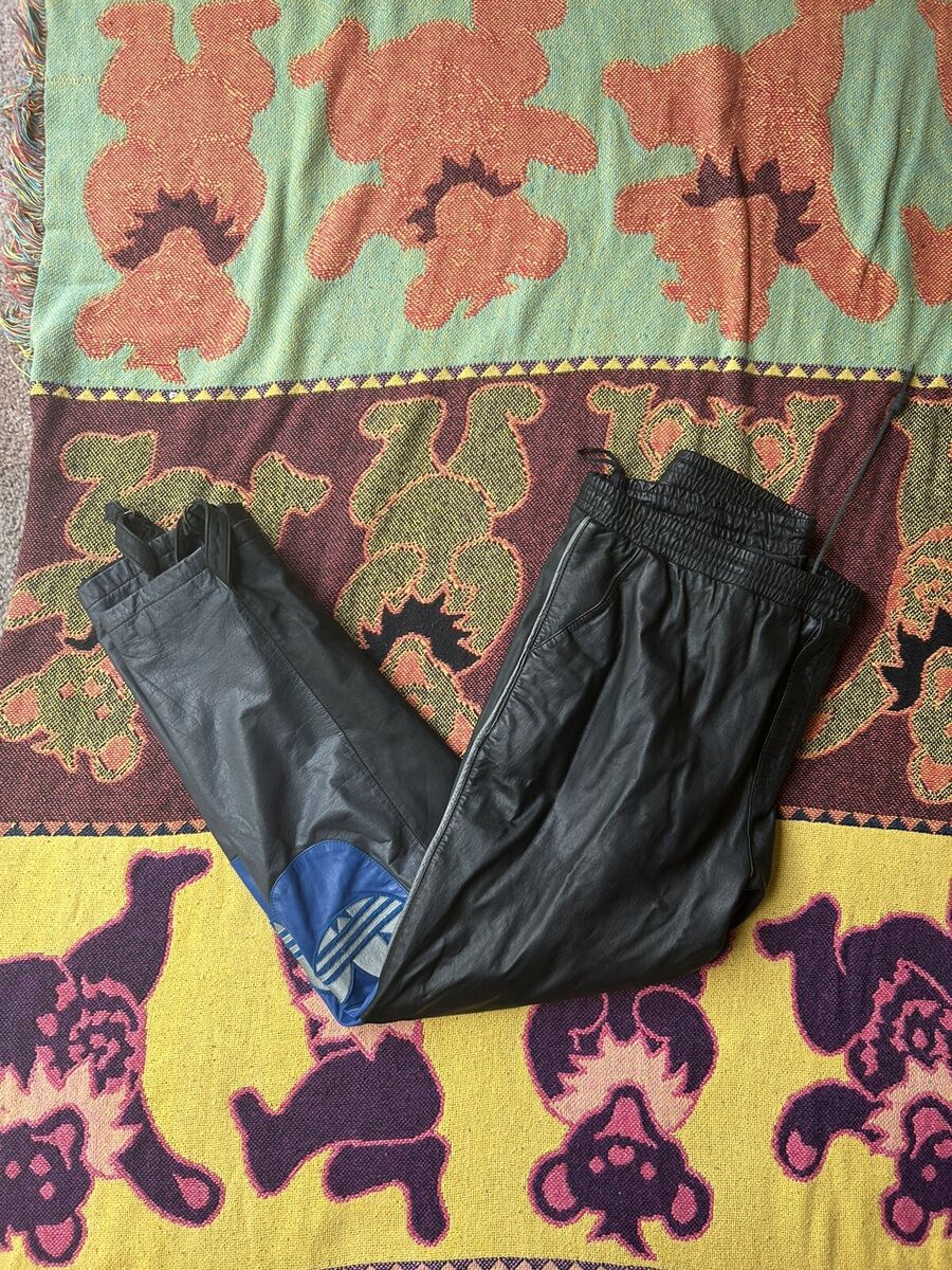 Vintage Adidas 80's RUN DMC Black Leather Track Pants Mens Vintage Adidas 80's RUN DMC Black Leather Track Pants Mens
