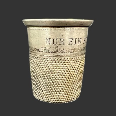 #ad Vintage quot;Nur Ein Fingerhut Vollquot; German 835 Silver Thimble Cup $89.00