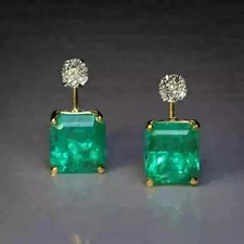 4Ct Emerald Lab Created Emerald  Diamond Stud Earrings 14k Yellow Gold Plated