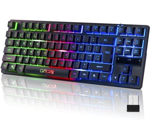 Wireless LED Keyboard, Rechargeable 87 Key RGB LED Backlit Wireless Gaming Ke...